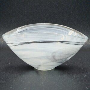 Venetian Art Glass Curved Dish Bowl Recycle Glass Black Swirl Pattern Italy VTG